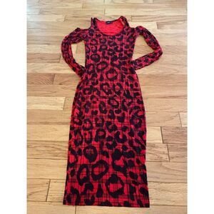 ASOS, women;s red animal print, cold shoulder long sleeve bodycon dress sz 0